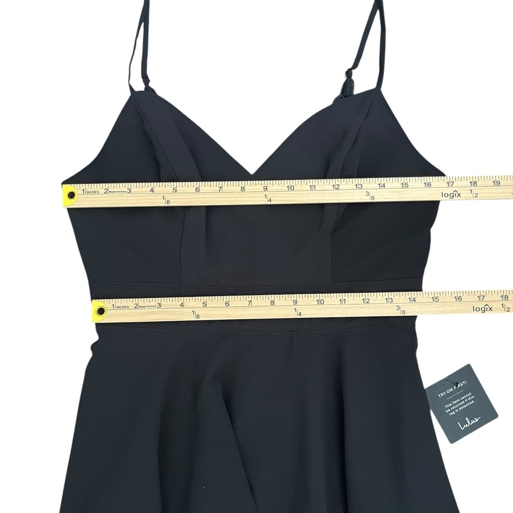 Lulus Black Skater Dress LBD V Neck Party Wedding Guest Mini Size L NWT - Picture 10 of 12